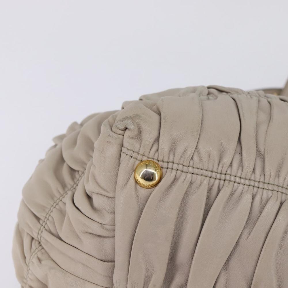 PRADA Gathered Hand Bag Leather 2way Beige Gold Auth BA5654 - Picture 15 of 16